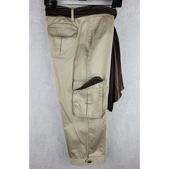 Cache Khaki Cargo Capri Brown Bohemian Scarf Belt Sz 8 Gold Button Decor Hippie - Picture 4 of 16